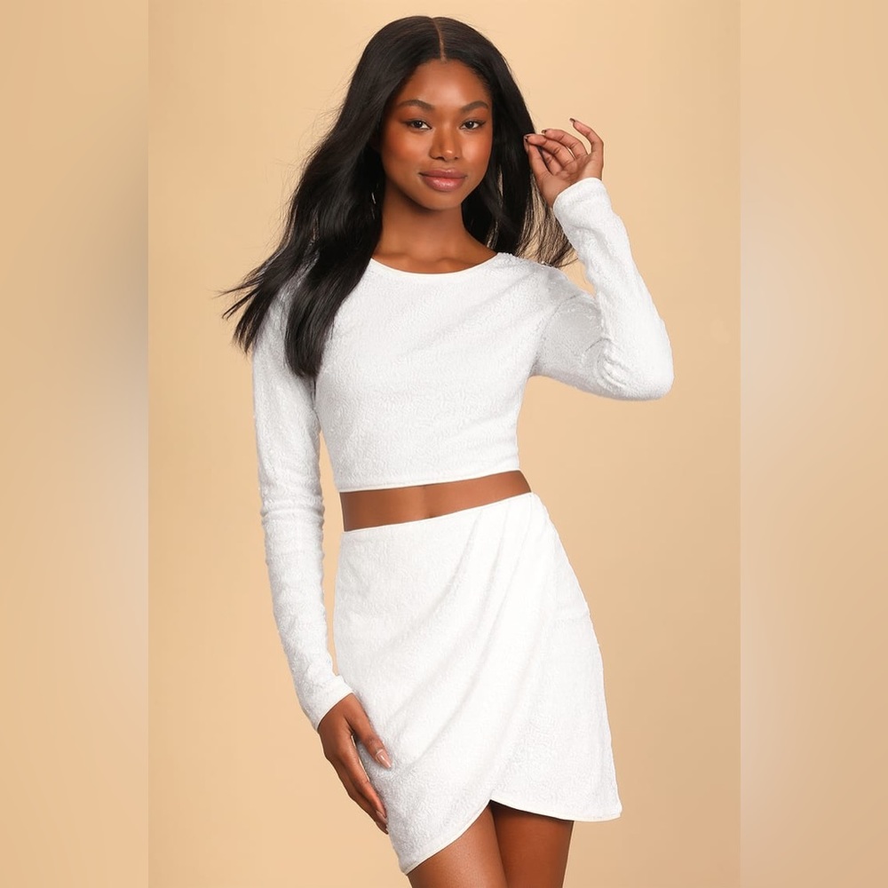 Lulu’s | Love and Splendor White Sequin Long Sleeve Two-Piece Mini Dress